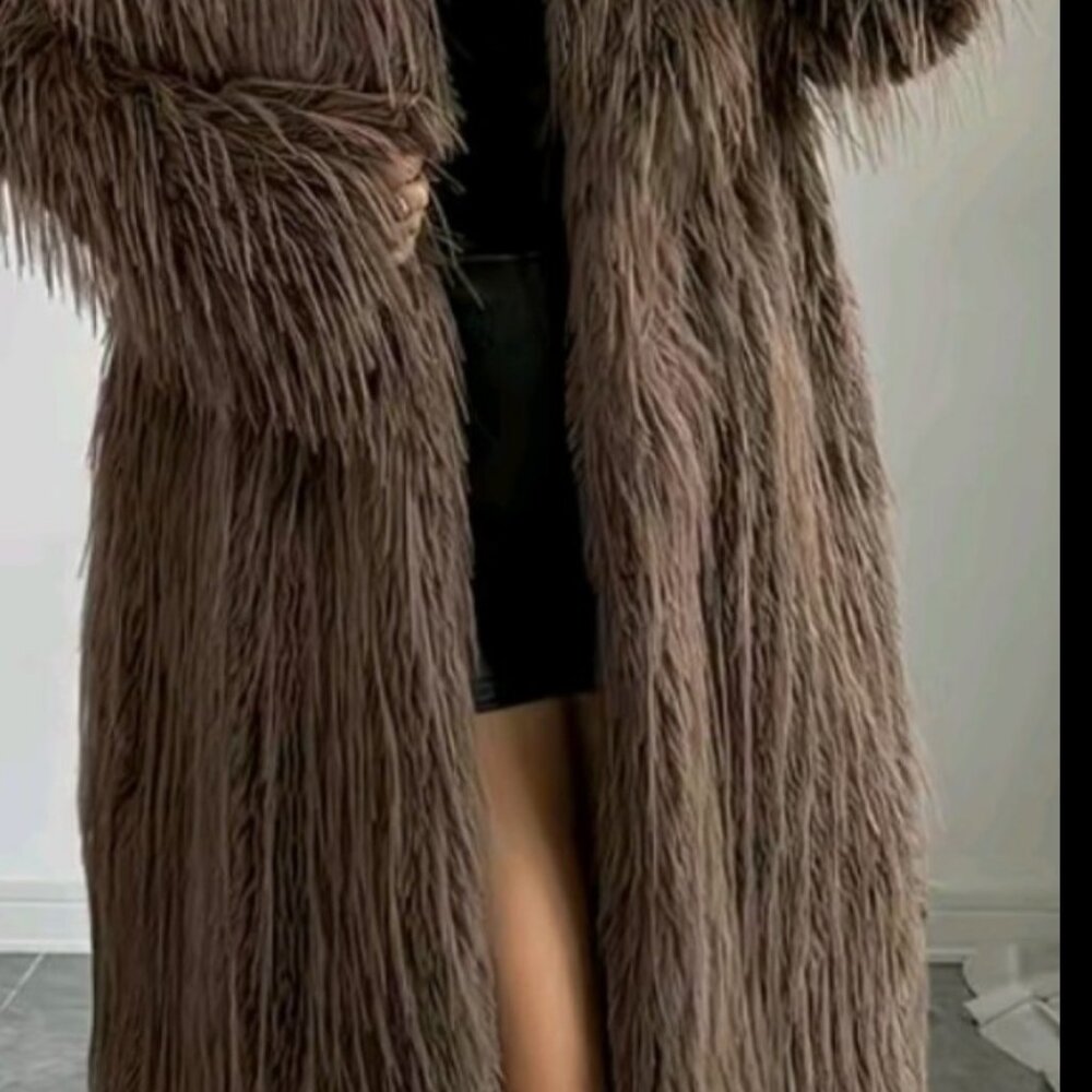 Long faux fur shaggy coat